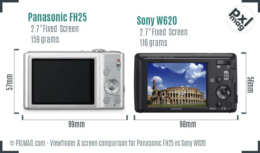 Panasonic FH25 vs Sony W620 Screen and Viewfinder comparison