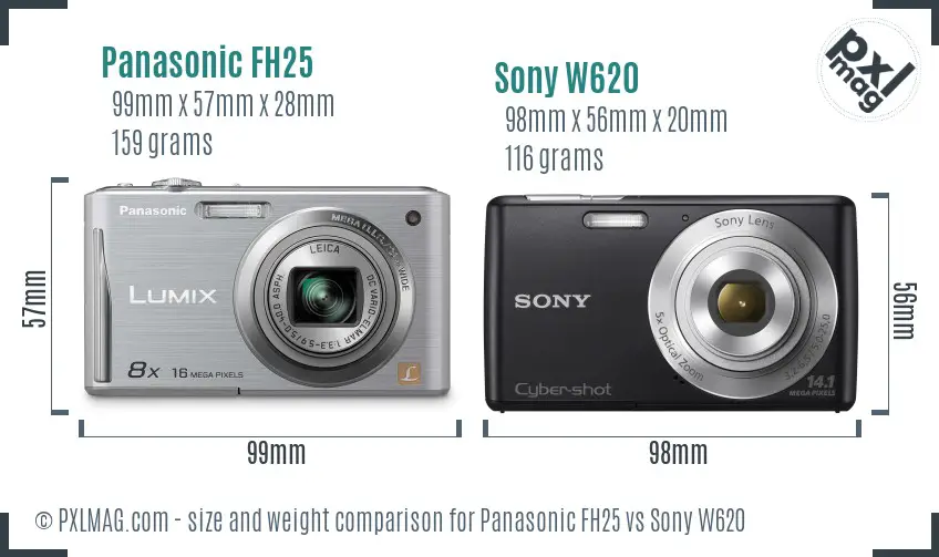 Panasonic FH25 vs Sony W620 size comparison