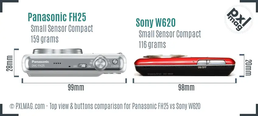 Panasonic FH25 vs Sony W620 top view buttons comparison