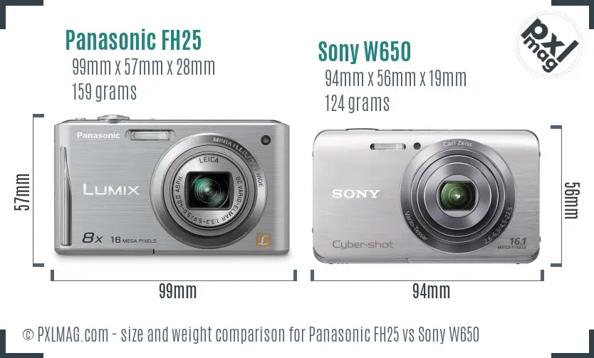 Panasonic FH25 vs Sony W650 size comparison