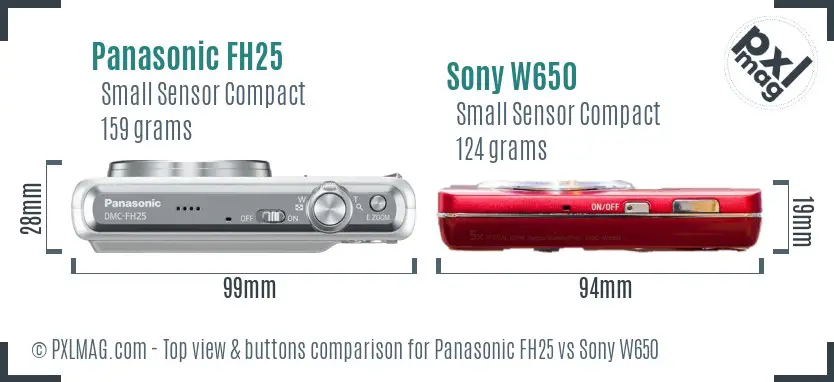 Panasonic FH25 vs Sony W650 top view buttons comparison
