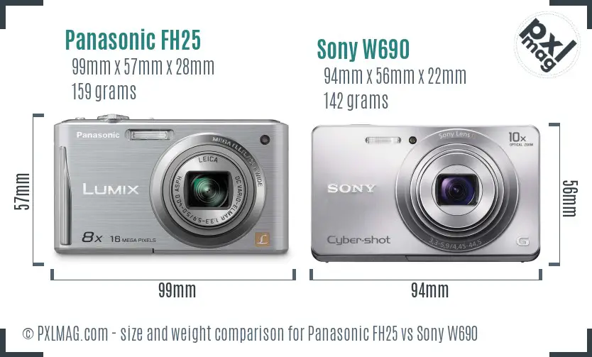 Panasonic FH25 vs Sony W690 size comparison