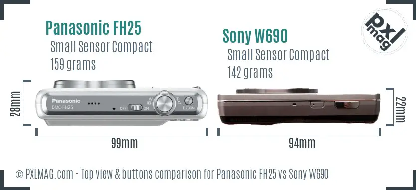 Panasonic FH25 vs Sony W690 top view buttons comparison