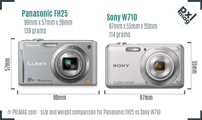 Panasonic FH25 vs Sony W710 size comparison