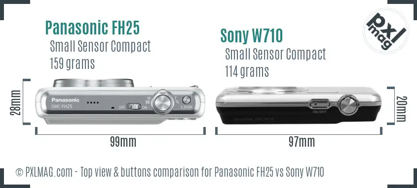 Panasonic FH25 vs Sony W710 top view buttons comparison