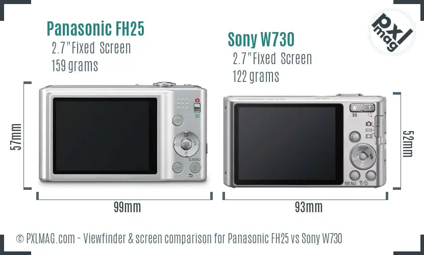 Panasonic FH25 vs Sony W730 Screen and Viewfinder comparison