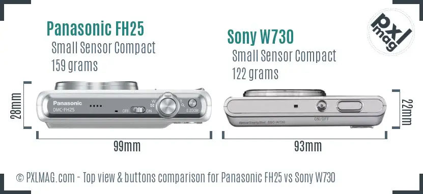 Panasonic FH25 vs Sony W730 top view buttons comparison