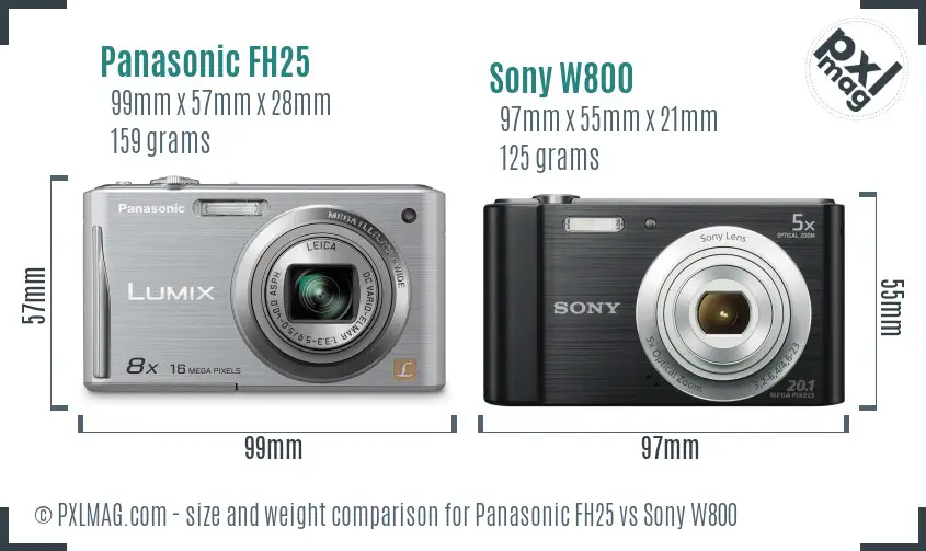 Panasonic FH25 vs Sony W800 size comparison