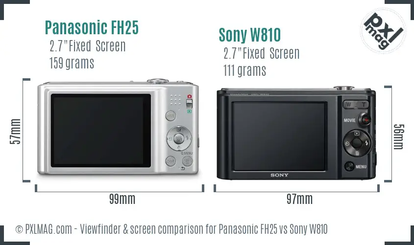 Panasonic FH25 vs Sony W810 Screen and Viewfinder comparison