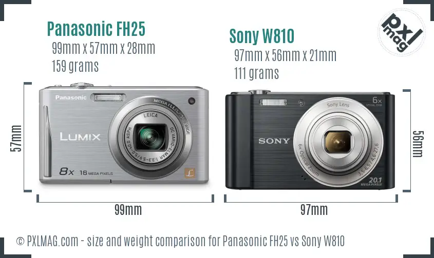 Panasonic FH25 vs Sony W810 size comparison