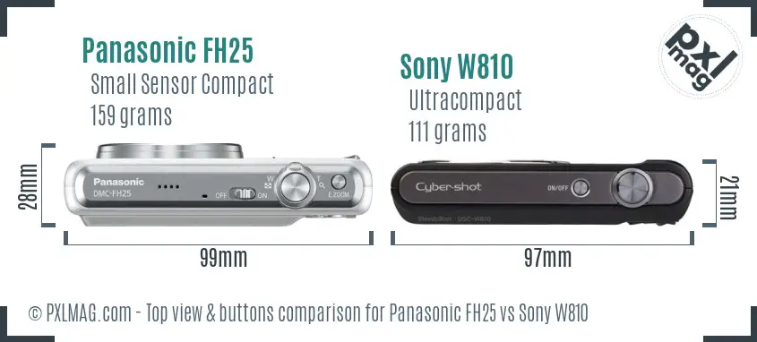 Panasonic FH25 vs Sony W810 top view buttons comparison