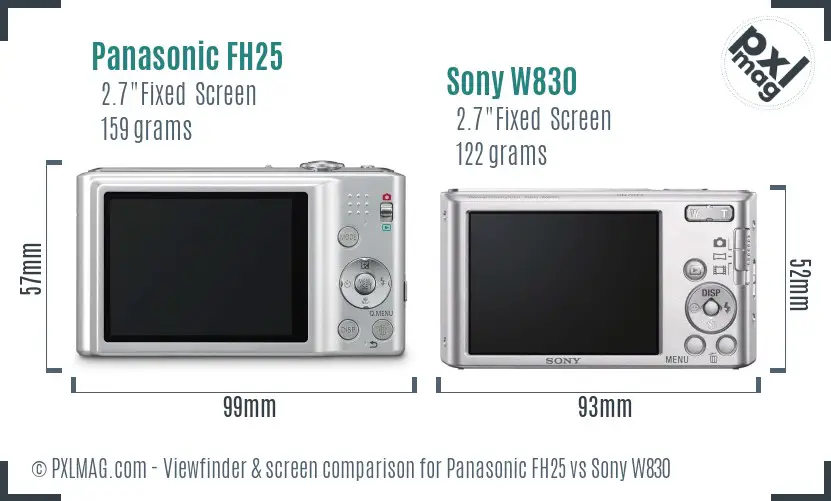 Panasonic FH25 vs Sony W830 Screen and Viewfinder comparison