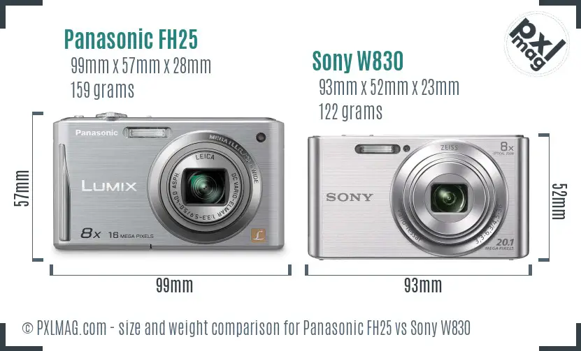 Panasonic FH25 vs Sony W830 size comparison