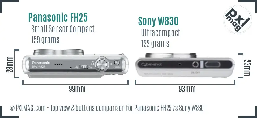 Panasonic FH25 vs Sony W830 top view buttons comparison