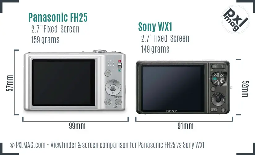Panasonic FH25 vs Sony WX1 Screen and Viewfinder comparison