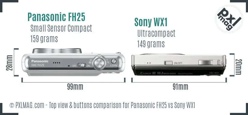 Panasonic FH25 vs Sony WX1 top view buttons comparison