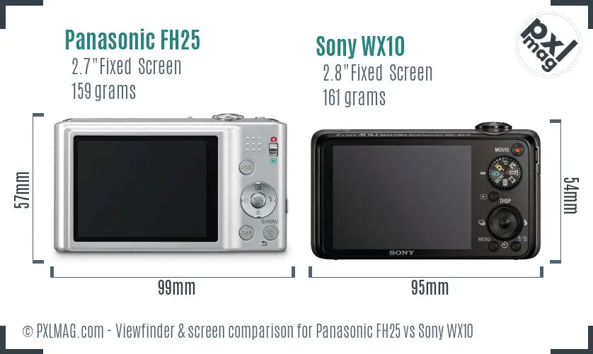 Panasonic FH25 vs Sony WX10 Screen and Viewfinder comparison