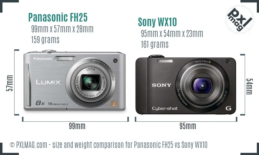 Panasonic FH25 vs Sony WX10 size comparison
