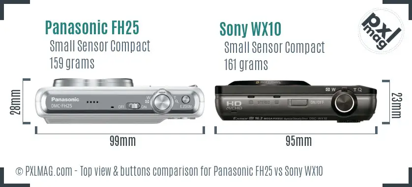 Panasonic FH25 vs Sony WX10 top view buttons comparison