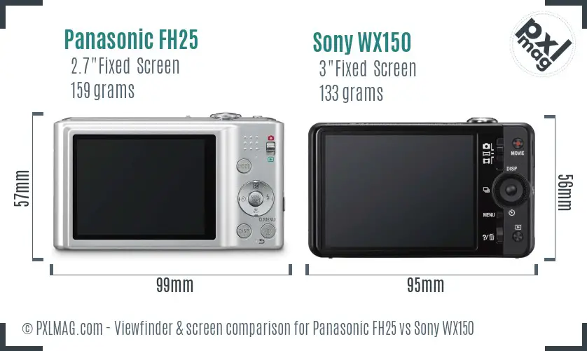 Panasonic FH25 vs Sony WX150 Screen and Viewfinder comparison