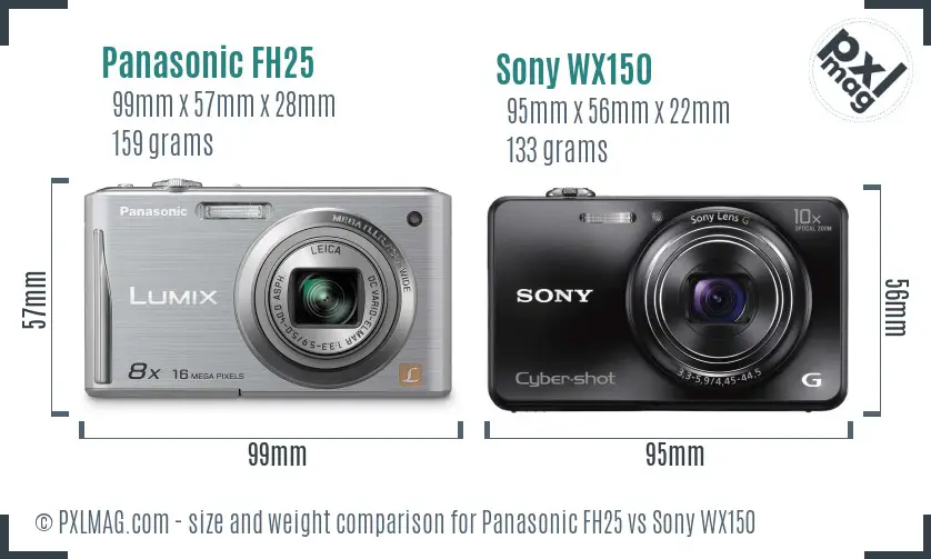 Panasonic FH25 vs Sony WX150 size comparison
