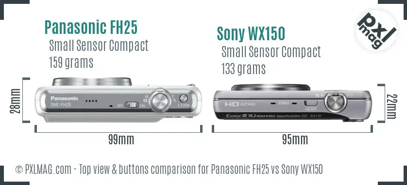 Panasonic FH25 vs Sony WX150 top view buttons comparison