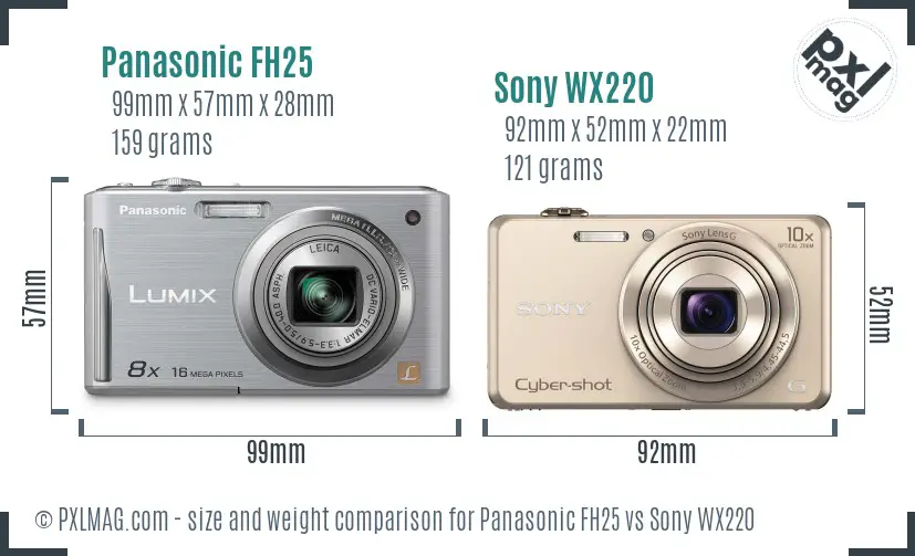 Panasonic FH25 vs Sony WX220 size comparison