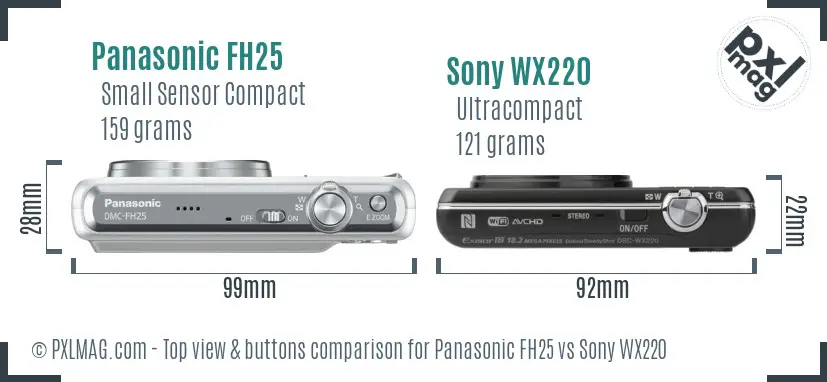 Panasonic FH25 vs Sony WX220 top view buttons comparison