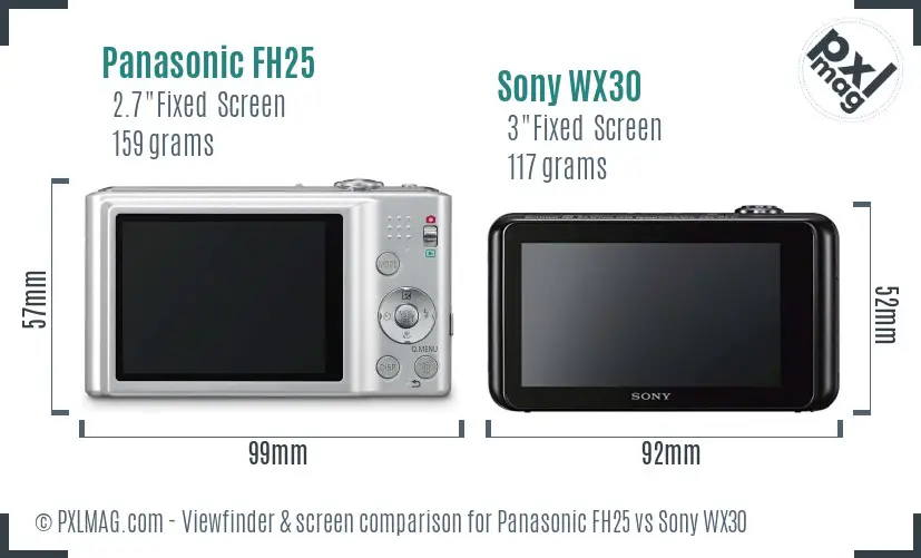 Panasonic FH25 vs Sony WX30 Screen and Viewfinder comparison