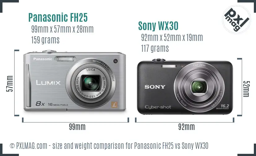 Panasonic FH25 vs Sony WX30 size comparison