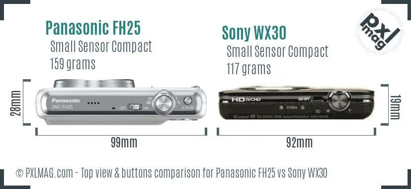 Panasonic FH25 vs Sony WX30 top view buttons comparison