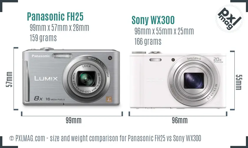 Panasonic FH25 vs Sony WX300 size comparison