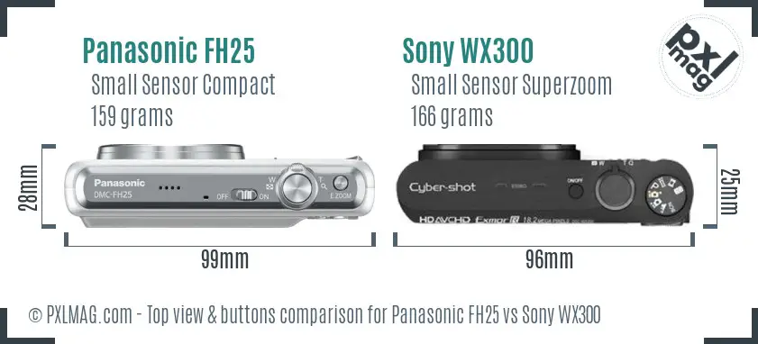 Panasonic FH25 vs Sony WX300 top view buttons comparison