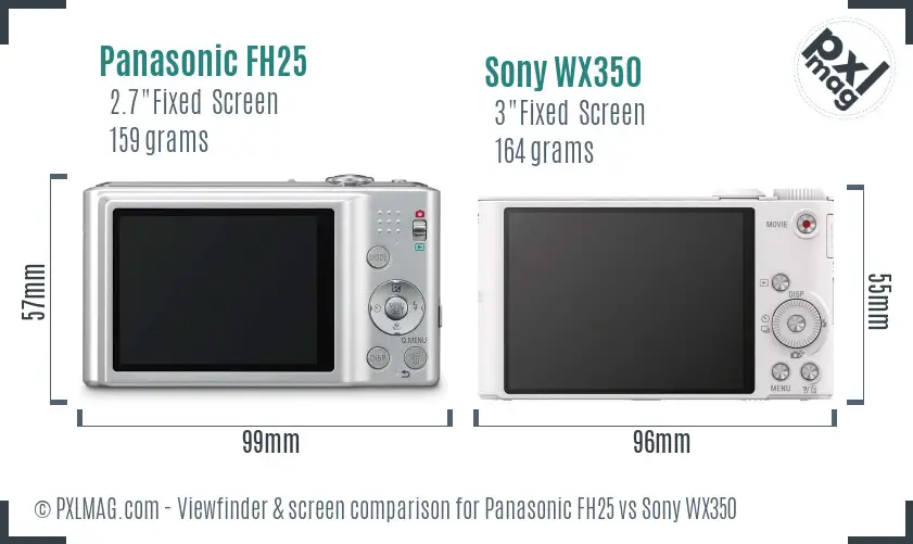 Panasonic FH25 vs Sony WX350 Screen and Viewfinder comparison