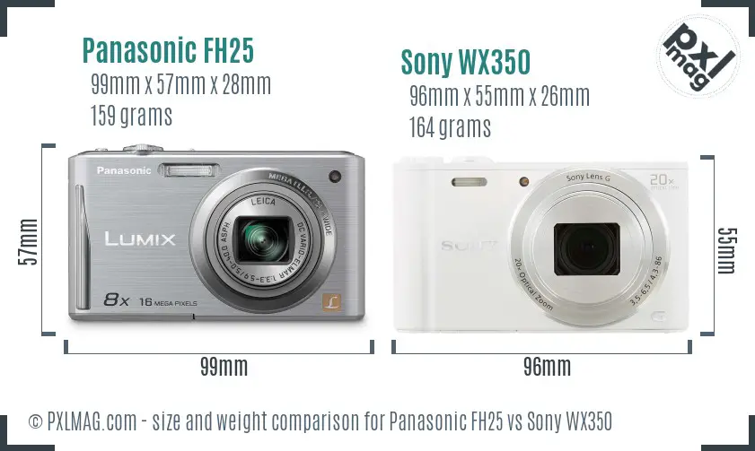 Panasonic FH25 vs Sony WX350 size comparison