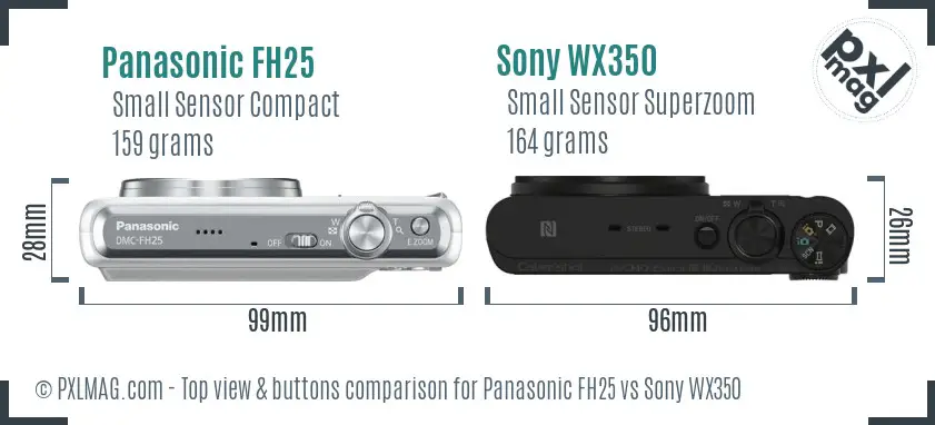 Panasonic FH25 vs Sony WX350 top view buttons comparison