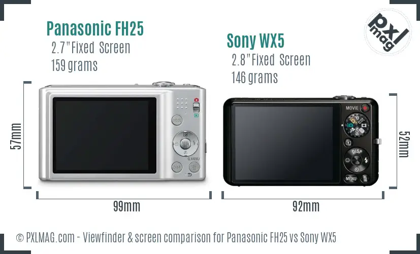 Panasonic FH25 vs Sony WX5 Screen and Viewfinder comparison