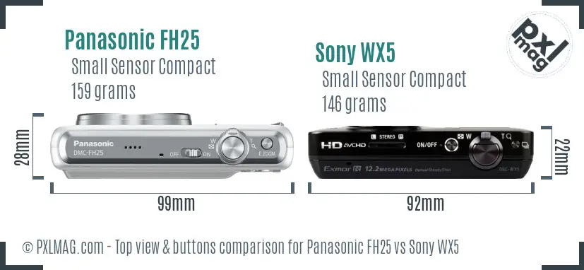 Panasonic FH25 vs Sony WX5 top view buttons comparison