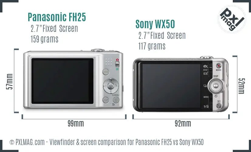 Panasonic FH25 vs Sony WX50 Screen and Viewfinder comparison