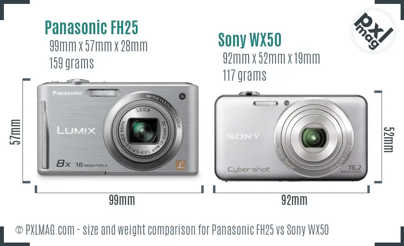 Panasonic FH25 vs Sony WX50 size comparison