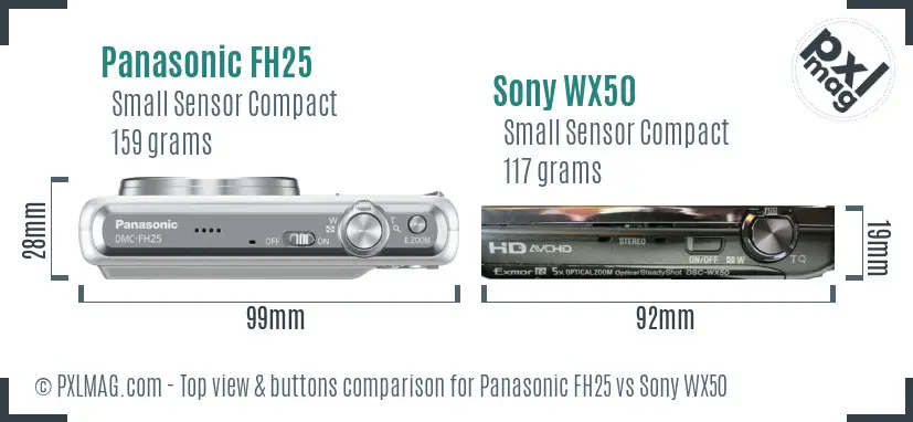 Panasonic FH25 vs Sony WX50 top view buttons comparison