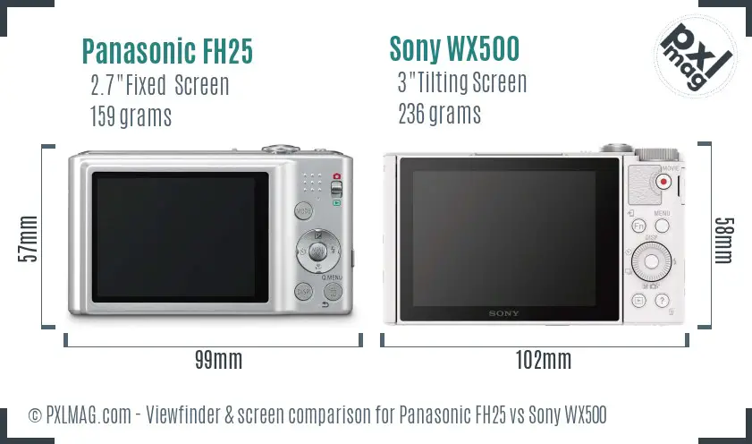 Panasonic FH25 vs Sony WX500 Screen and Viewfinder comparison