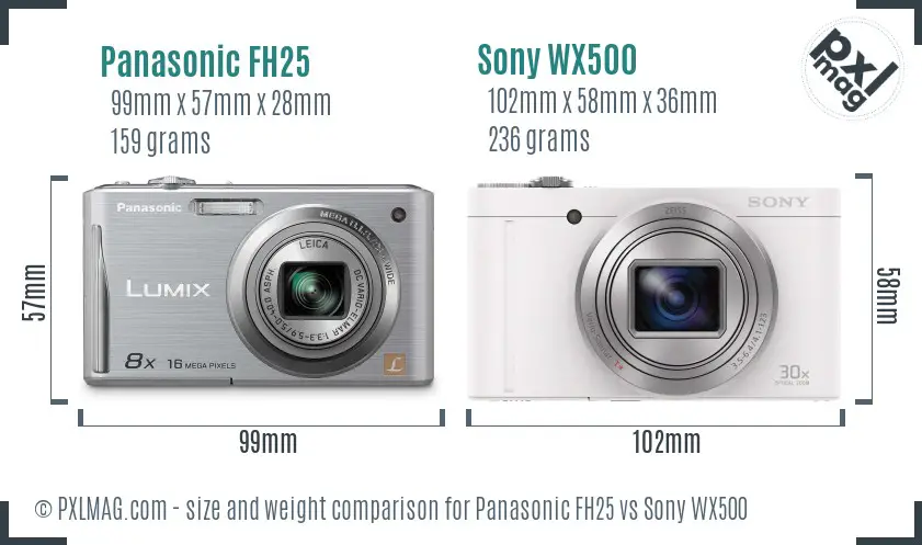 Panasonic FH25 vs Sony WX500 size comparison