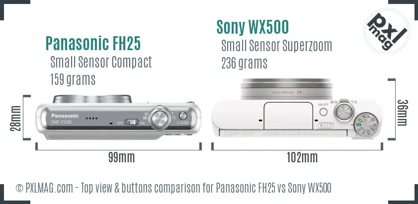 Panasonic FH25 vs Sony WX500 top view buttons comparison