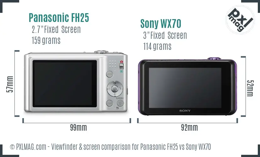 Panasonic FH25 vs Sony WX70 Screen and Viewfinder comparison