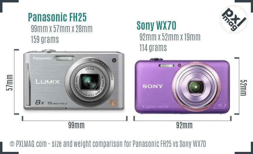 Panasonic FH25 vs Sony WX70 size comparison