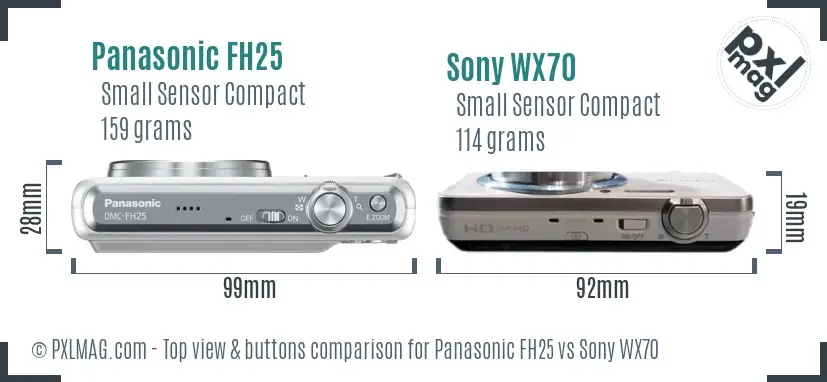 Panasonic FH25 vs Sony WX70 top view buttons comparison