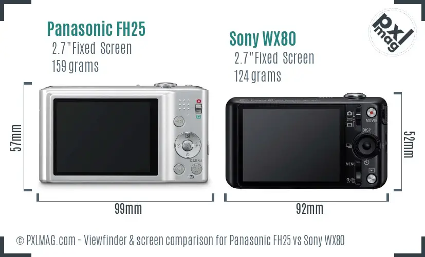 Panasonic FH25 vs Sony WX80 Screen and Viewfinder comparison