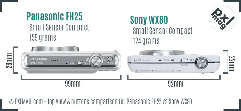 Panasonic FH25 vs Sony WX80 top view buttons comparison