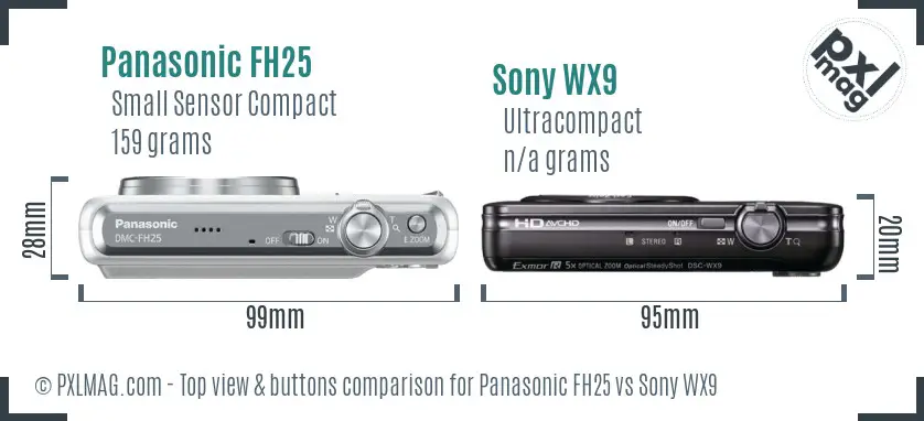 Panasonic FH25 vs Sony WX9 top view buttons comparison